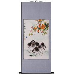 'Two Rabbits' Wall Art Scroll Painting (China) Canvas Art