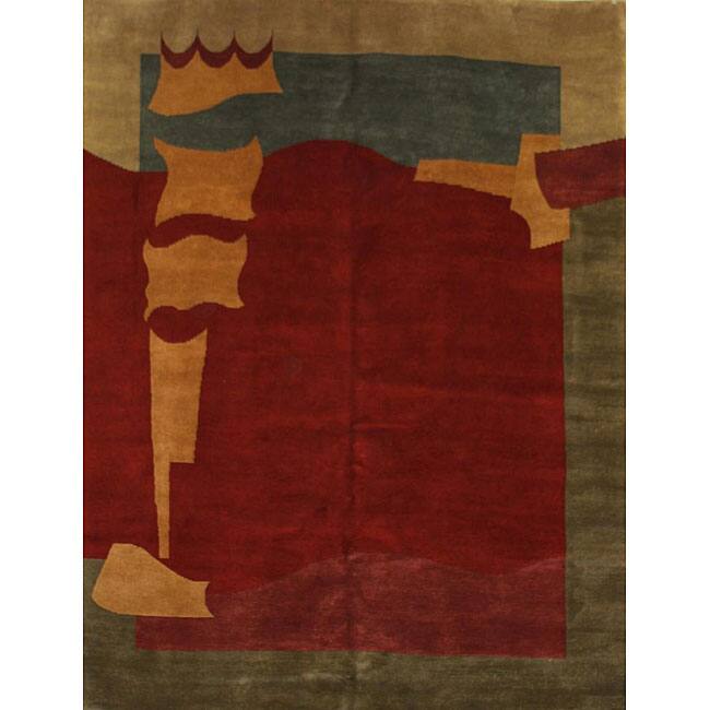 Hand-knotted Red New Zealand Wool Rug (6' x 9') - 6' x 9'/Surplus