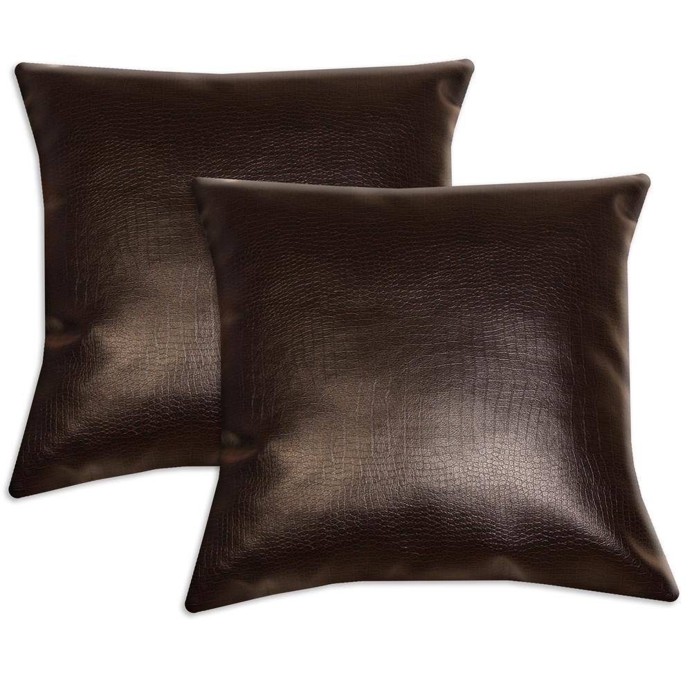 Dark Brown Faux Leather Accent Pillows (Set of 2)