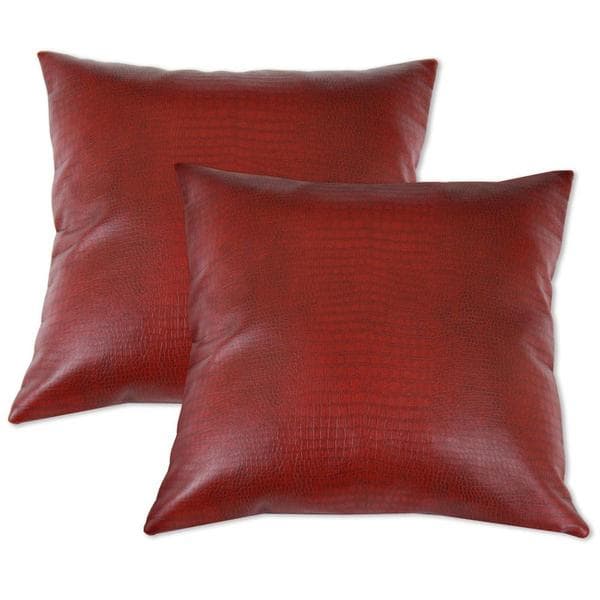 Red Faux Leather Accent Pillows (Set of 2) Overstock
