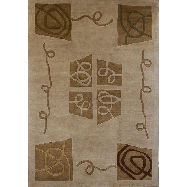 Hand-knotted Gold Geometric Wool Rug (6' x 9') - 6' x 9'/Surplus