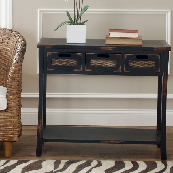 Shop Safavieh Corby Distressed 3Drawer Black Console Table 34" x 14