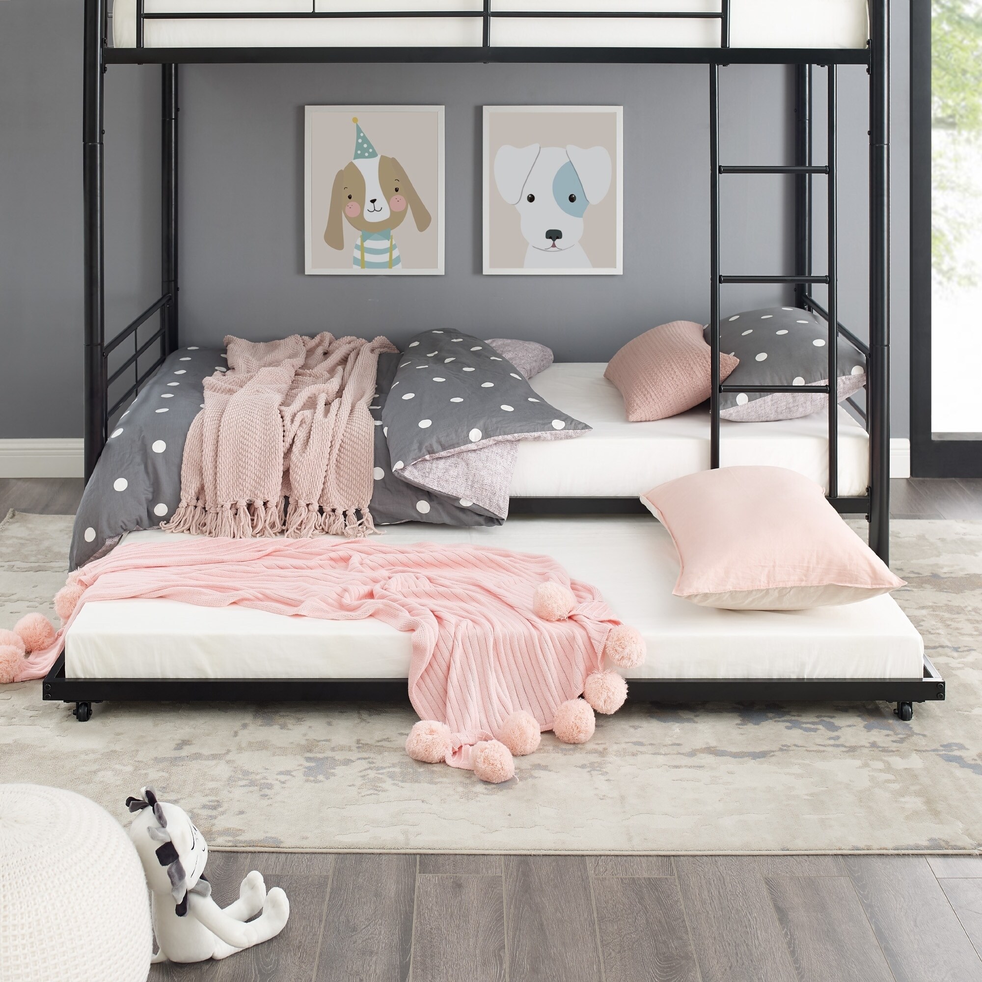 Taylor & Olive Abner Black Metal RollOut Twin Trundle Bed Black 72.5 x