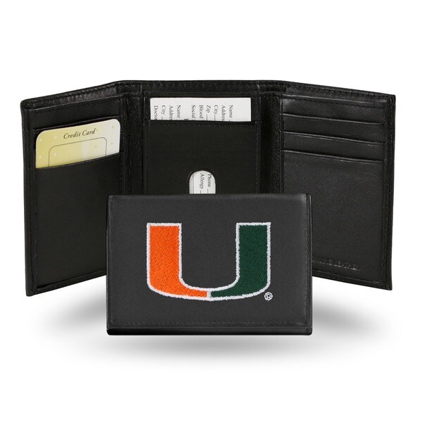 Miami Hurricanes Men's Black Leather Tri-fold Wallet