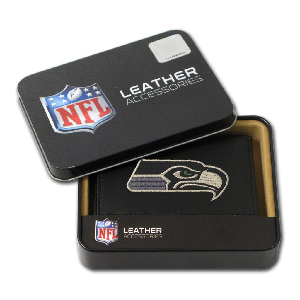 Seattle Seahawks Men's Black Leather Tri-fold Wallet