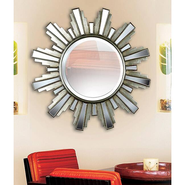 Luminary 34-inch 'Sun Ray' Antique Silver Wall Mirror
