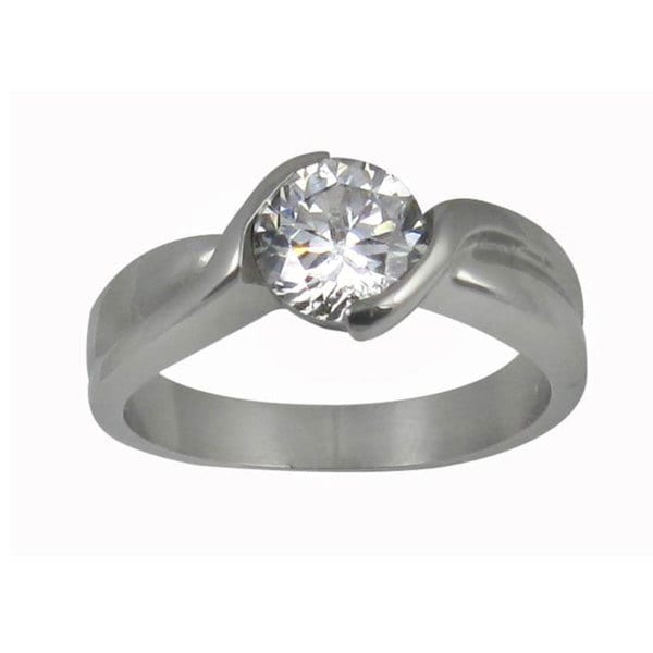 Stainless Steel Round Cubic Zirconia Twisted Band Engagement Ring ...