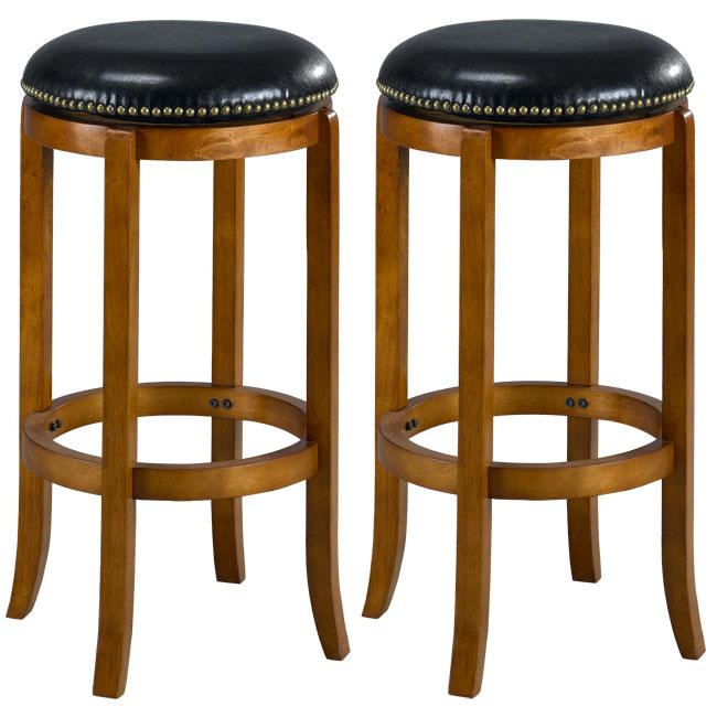 Jackson Bicast Leather Dark Oak Swivel Bar Stools (set Of 2)