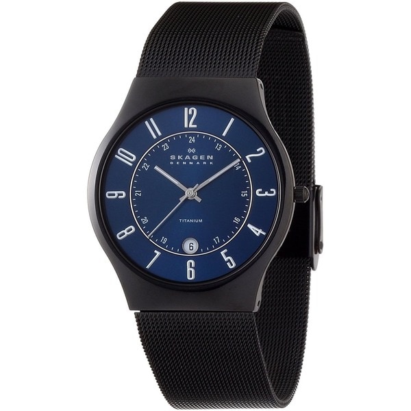 Shop Skagen Men's Slim Black Titanium Sunray Blue Dial Watch - Free ...
