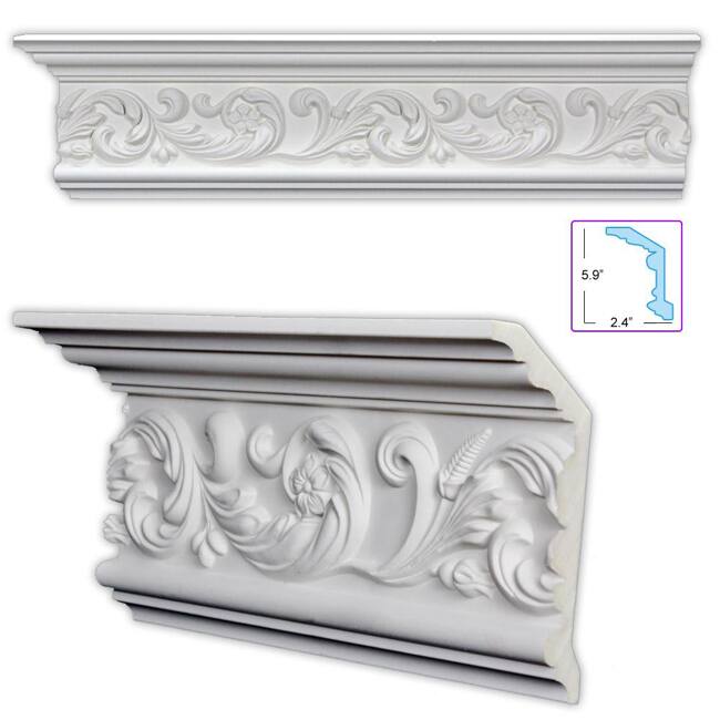 Scrolling Leaf 6.375-inch Crown Molding (8 pieces)