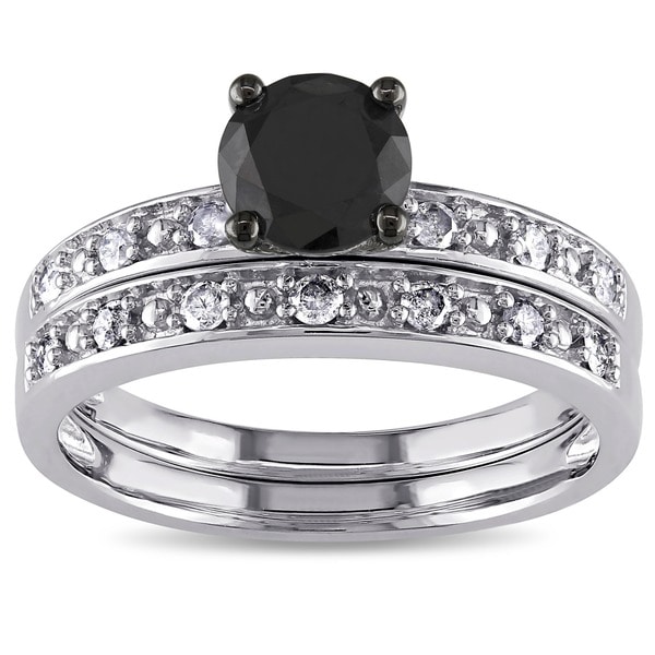 Miadora 10k White Gold 1ct TDW Black and White Diamond Ring Set (G-H ...