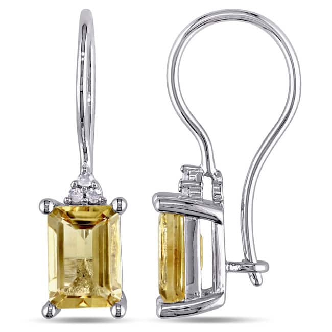 Miadora Sterling Silver Citrine and Diamond Earrings