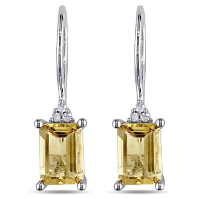 Miadora Sterling Silver Citrine and Diamond Earrings