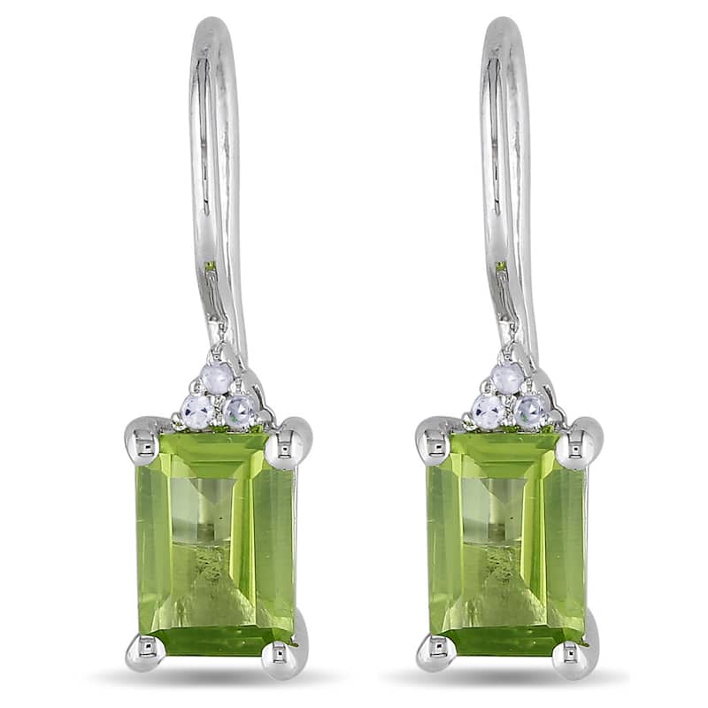 Miadora Sterling Silver Peridot and Diamond Earrings