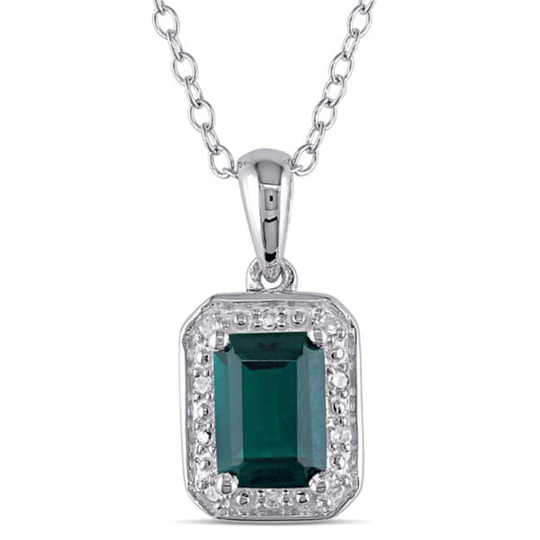 Shop Miadora Sterling Silver Created Emerald and Diamond Accent ...