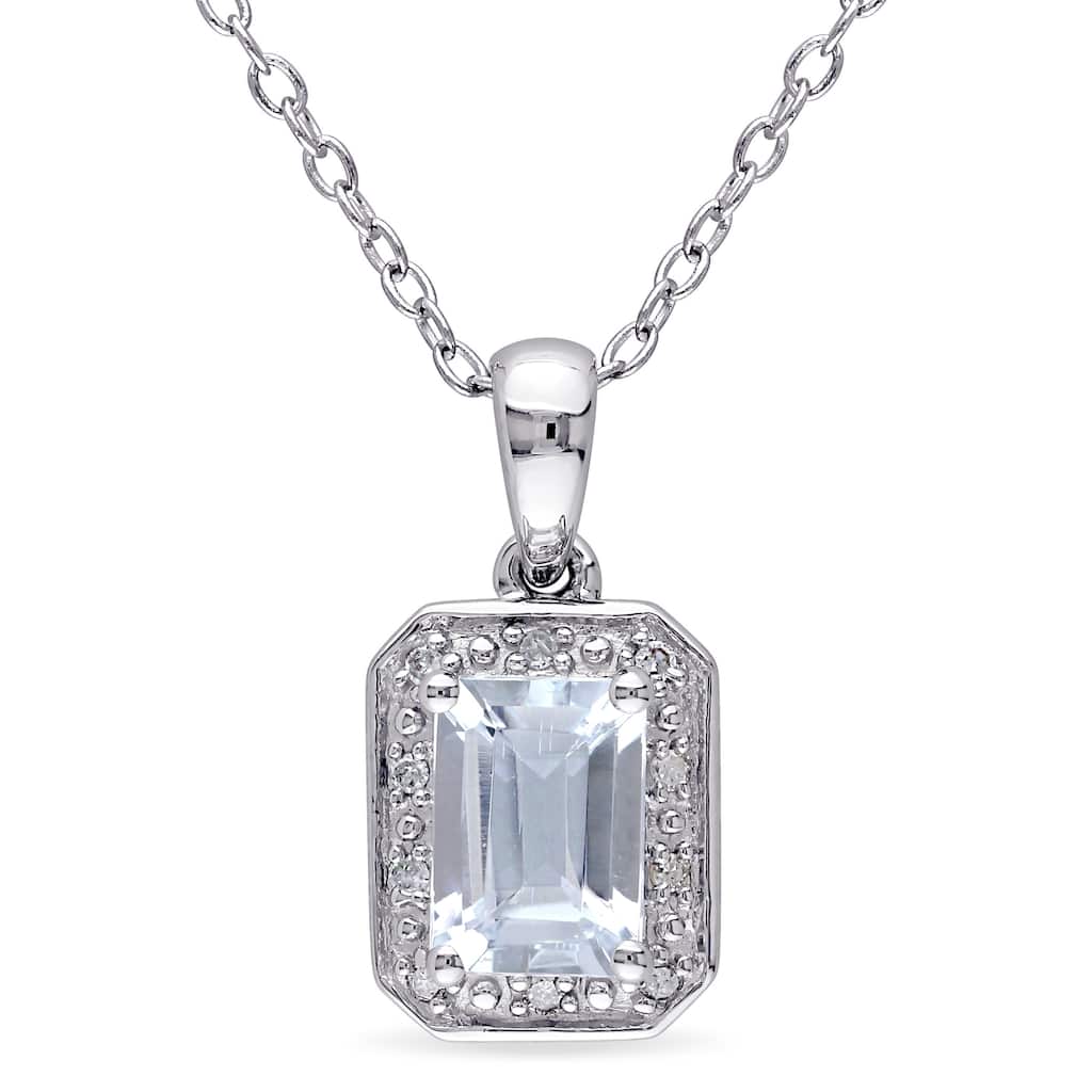 Miadora Sterling Silver Aquamarine and Diamond Accent Necklace