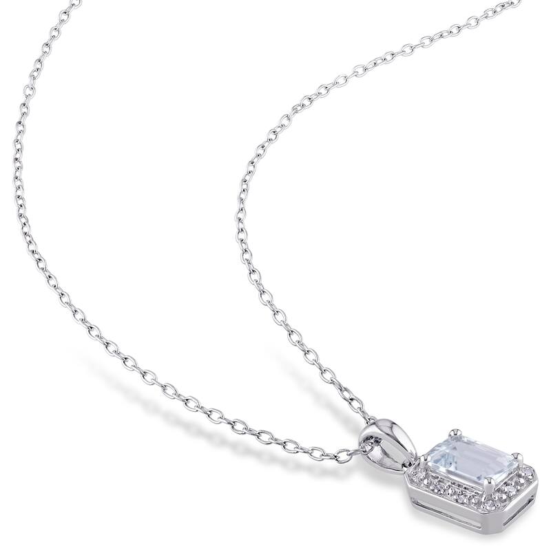 Miadora Sterling Silver Aquamarine and Diamond Accent Necklace