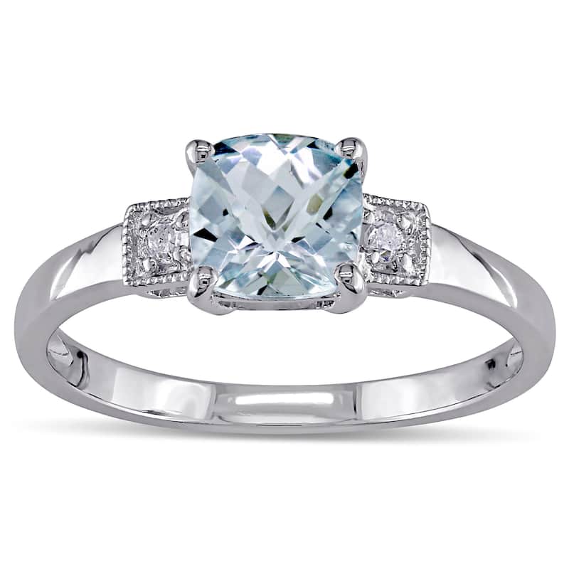 Miadora Sterling Silver Aquamarine and Diamond Fashion Ring
