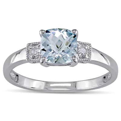 Miadora Sterling Silver Aquamarine and Diamond Fashion Ring