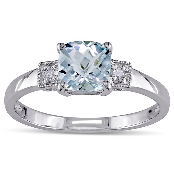 Shop Miadora Sterling Silver Aquamarine and Diamond Fashion Ring - On ...