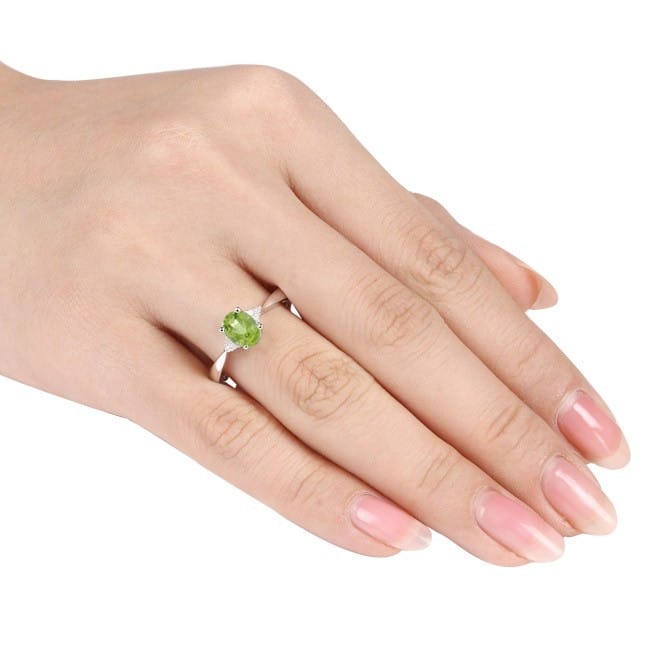 Miadora Sterling Silver Oval Peridot and Diamond-accented Ring