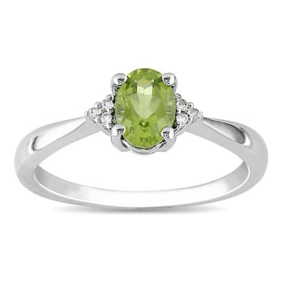 Miadora Sterling Silver Oval Peridot and Diamond-accented Ring