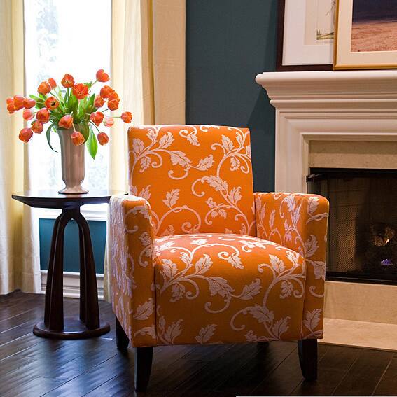 Handy Living Sutton Pumpkin Blossom and Cream Vine Arm Chair