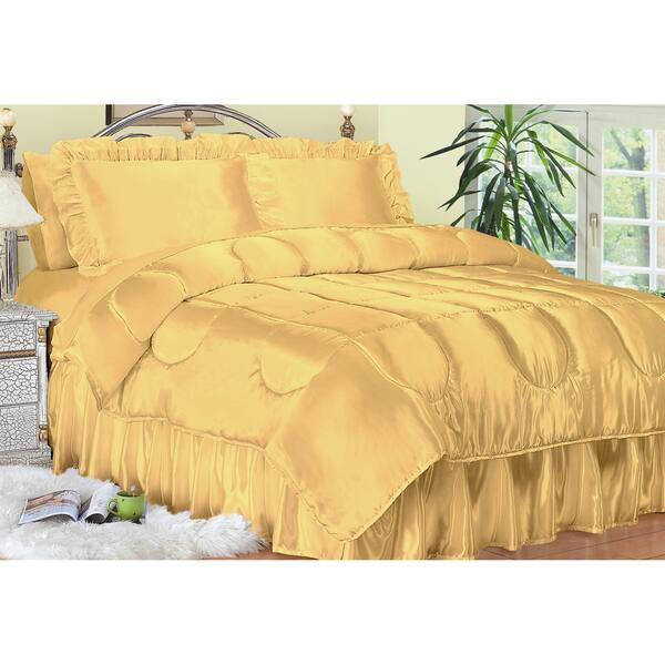 Shop Charmeuse Gold Satin 4 Piece Queen Size Comforter Set Free