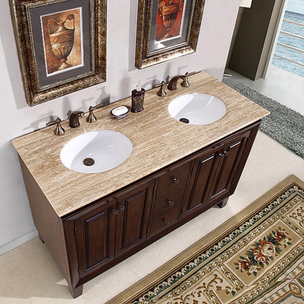 Silkroad Exclusive Alameda 55-inch Double-sink Dark Brown Bathroom ...