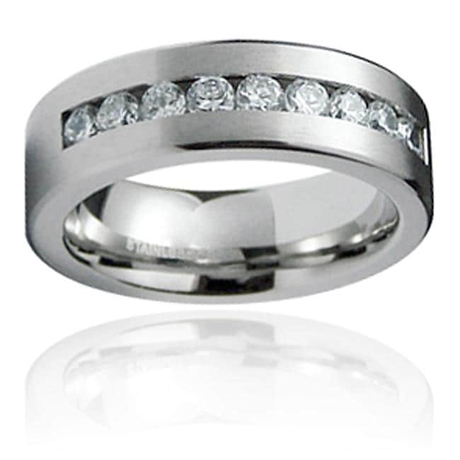 Men's Stainless-Steel White Cubic Zirconia Ring - 13350269 - Overstock ...