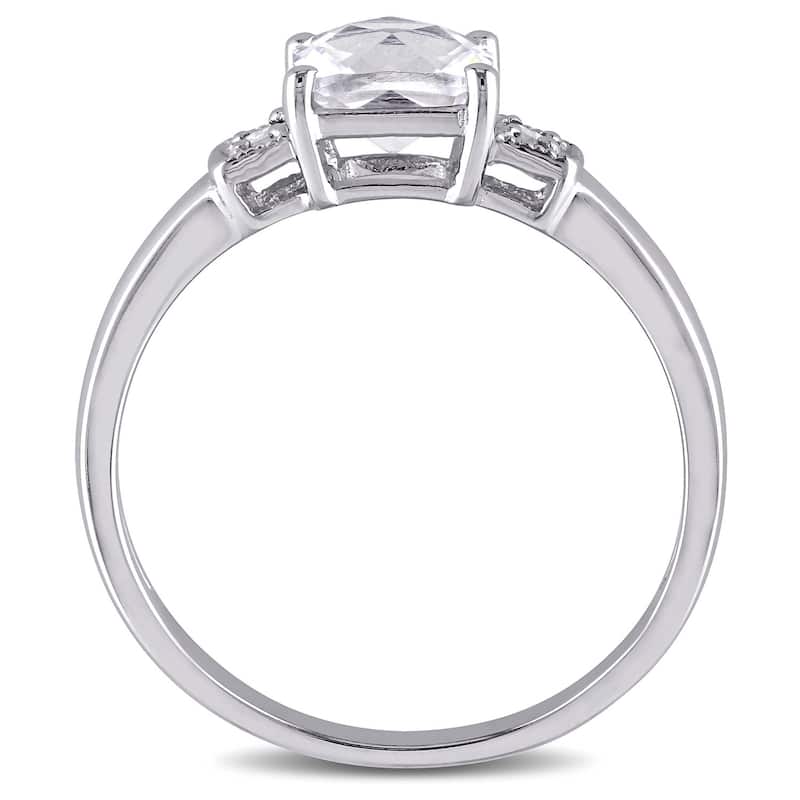 Miadora Sterling Silver Cushion-cut Created White Sapphire and Diamond Ring