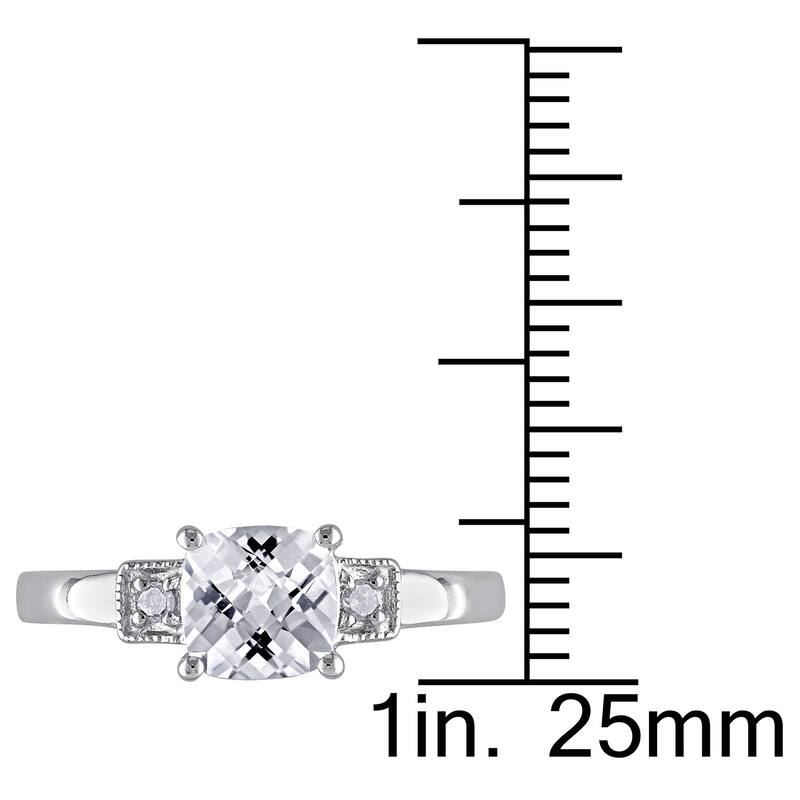 Miadora Sterling Silver Cushion-cut Created White Sapphire and Diamond Ring