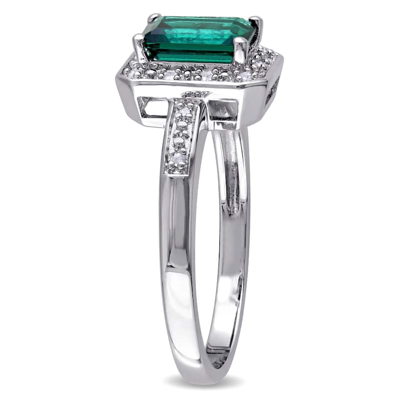 Miadora Sterling Silver Created Emerald and Diamond Ring