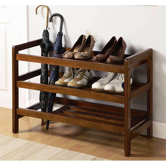 Medium Brown Wood Shoe Rack and Umbrella Stand - Free 