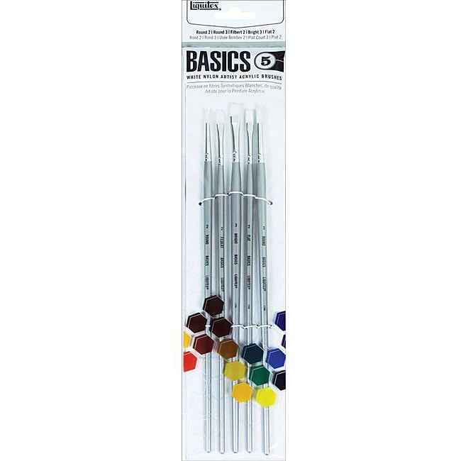 Liquitex Basics White Nylon Acrylic Long Handle Brush 5 piece Set