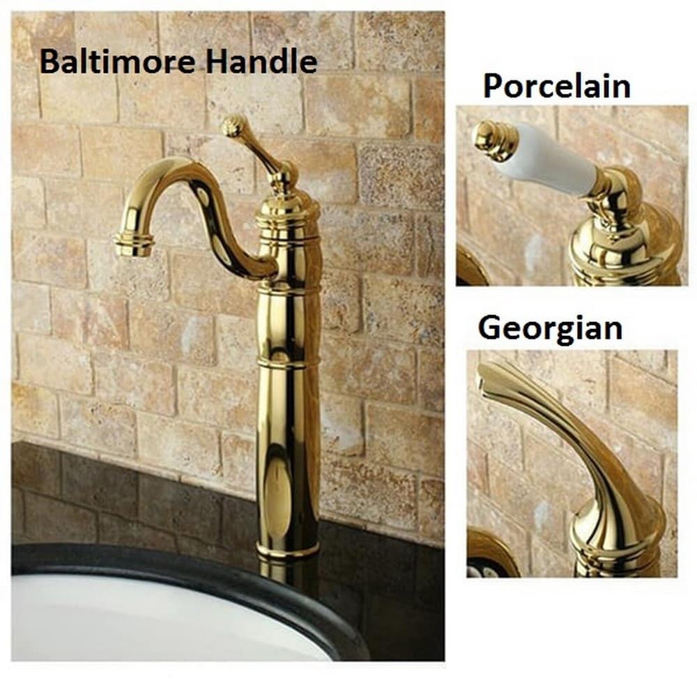 Deck Mounted Gold Bathroom Basin Faucet Brass Single Hole Vessel Sink Mixer Taps 