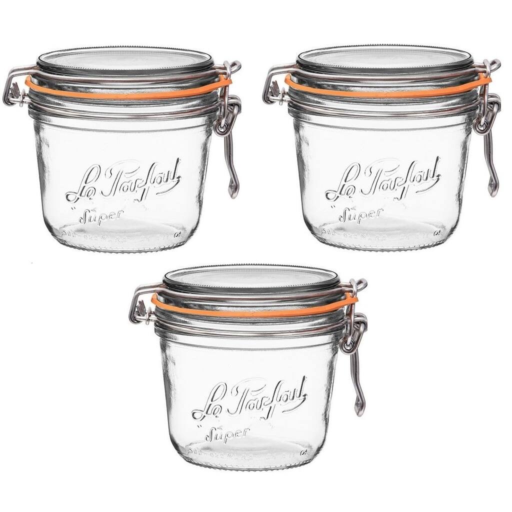 Le Parfait French Wide Mouth 17.8 oz. 500 g Glass Canning Jar with 100mm Gasket and Lid (Pack of 3)