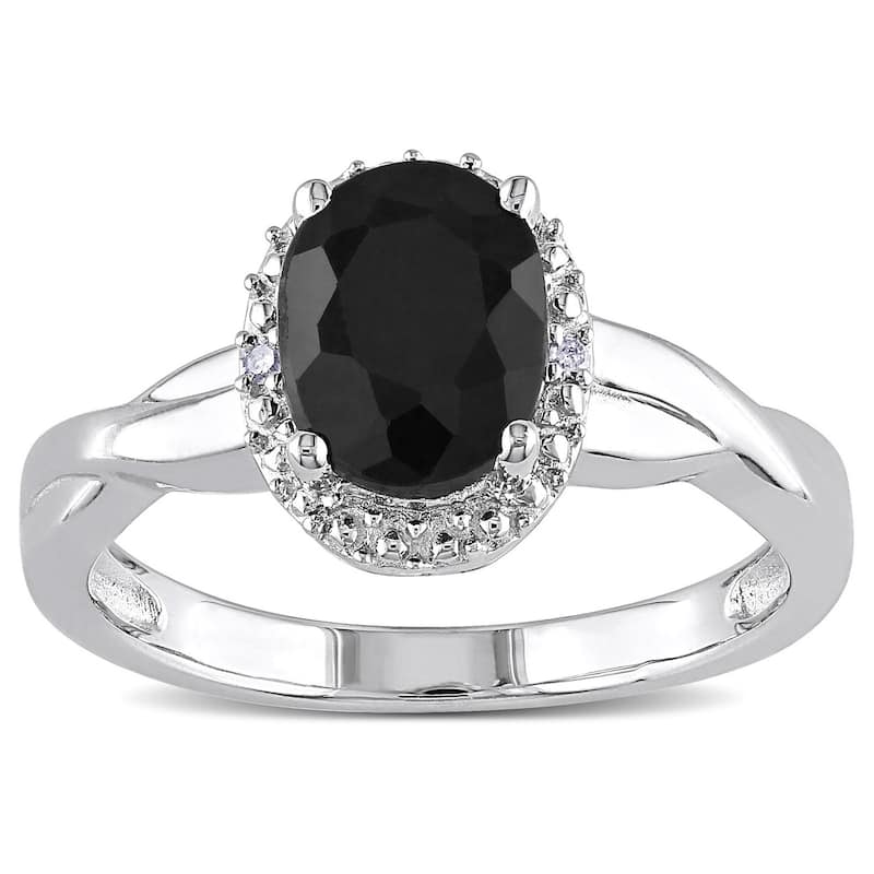 Miadora Sterling Silver Black Sapphire and Diamond Accent Ring