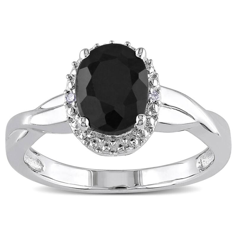 Miadora Sterling Silver Black Sapphire and Diamond Accent Ring - 5