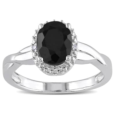 Miadora Sterling Silver Black Sapphire and Diamond Accent Ring