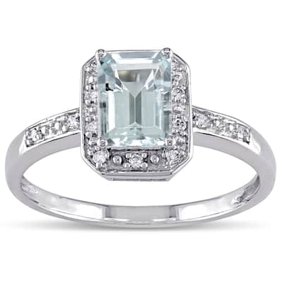 Miadora 10k White Gold Aquamarine and Diamond Accent Ring