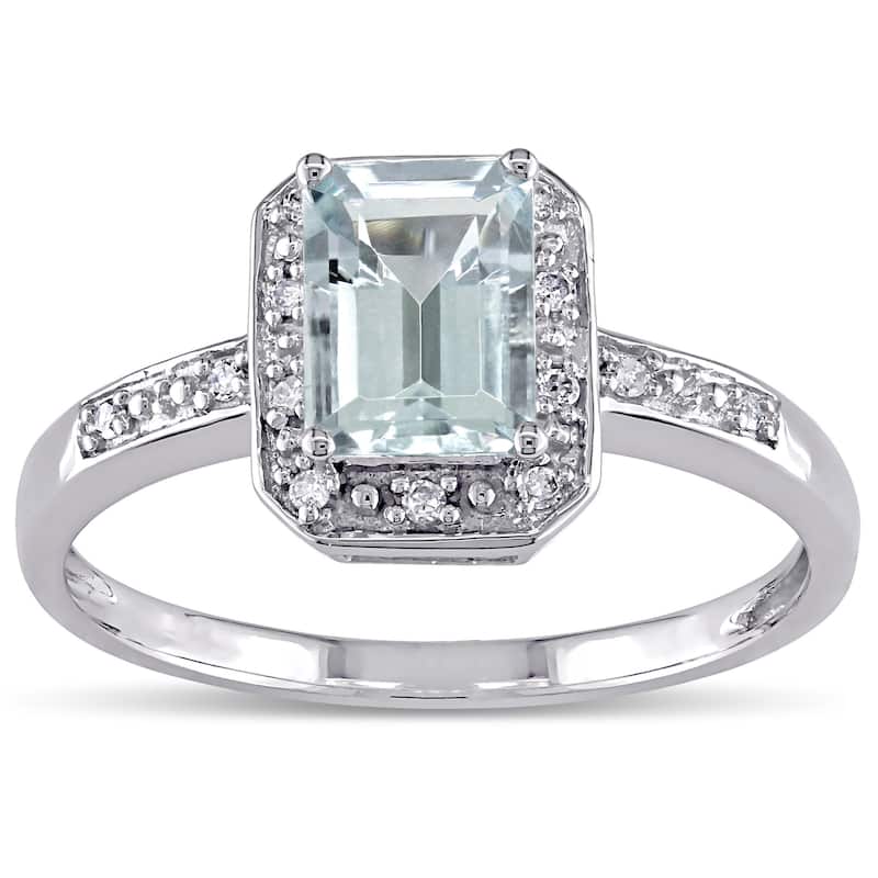Miadora 10k White Gold Aquamarine and Diamond Accent Ring - 5