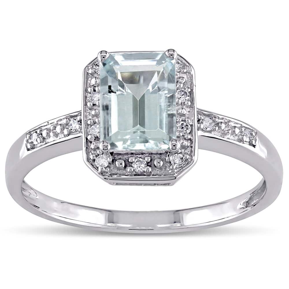 Miadora 10k White Gold Aquamarine and Diamond Accent Ring