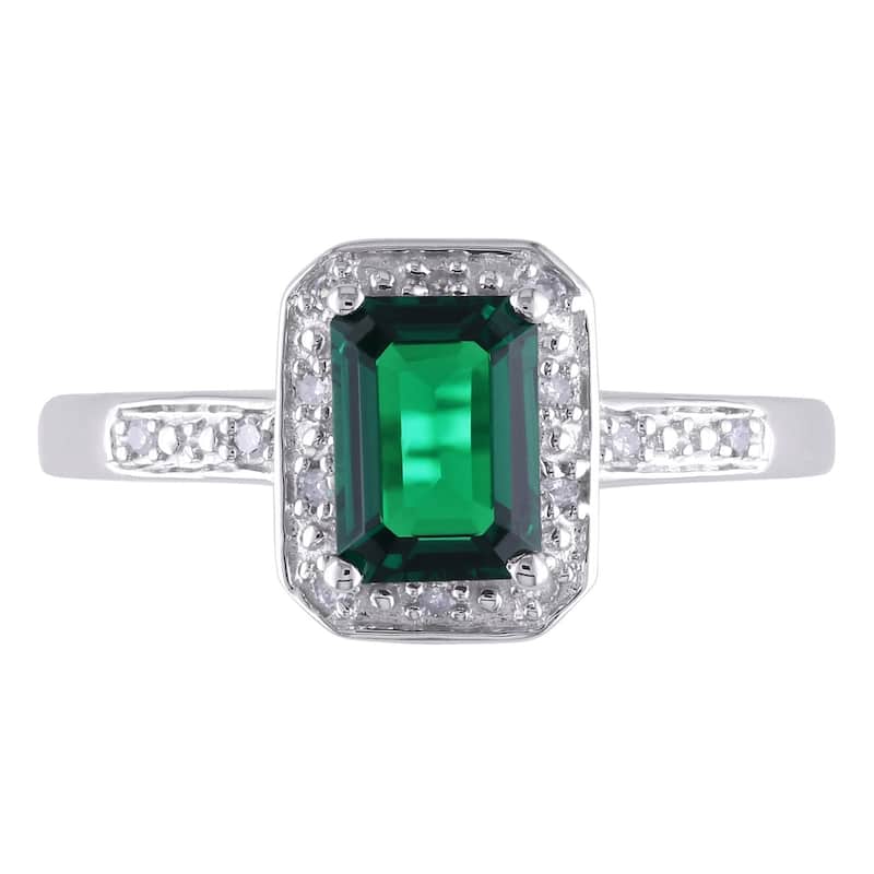 Miadora 10k White Gold Created Emerald and Diamond Accent Ring