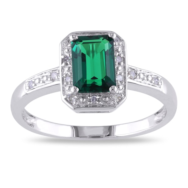 Miadora 10k White Gold 1ct TGW Created Emerald and Diamond Accent Ring