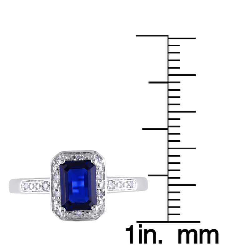 Miadora Sterling Silver Emerald-cut Created Sapphire and Diamond Ring