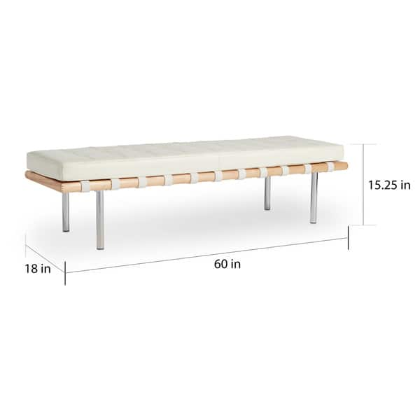 Strick & Bolton Andalucia Modern White Leather Bench Large 60-inch