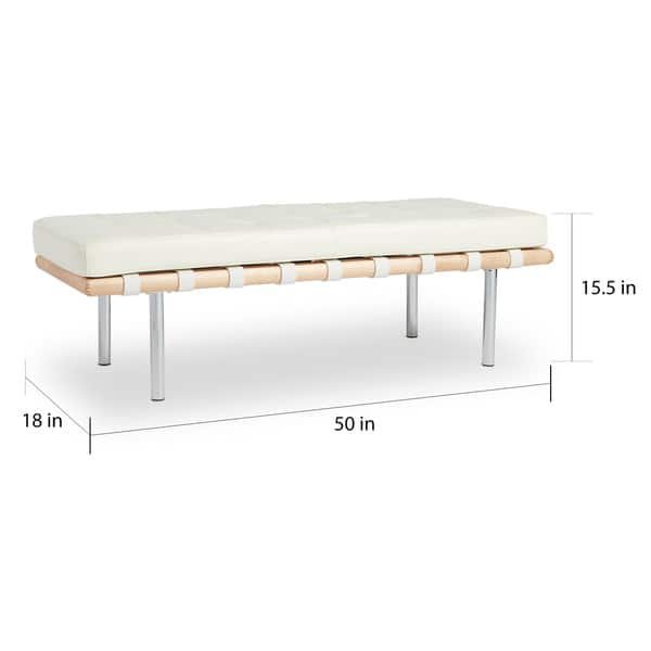 Strick & Bolton Andalucia Modern White Leather Bench (50 inches long)