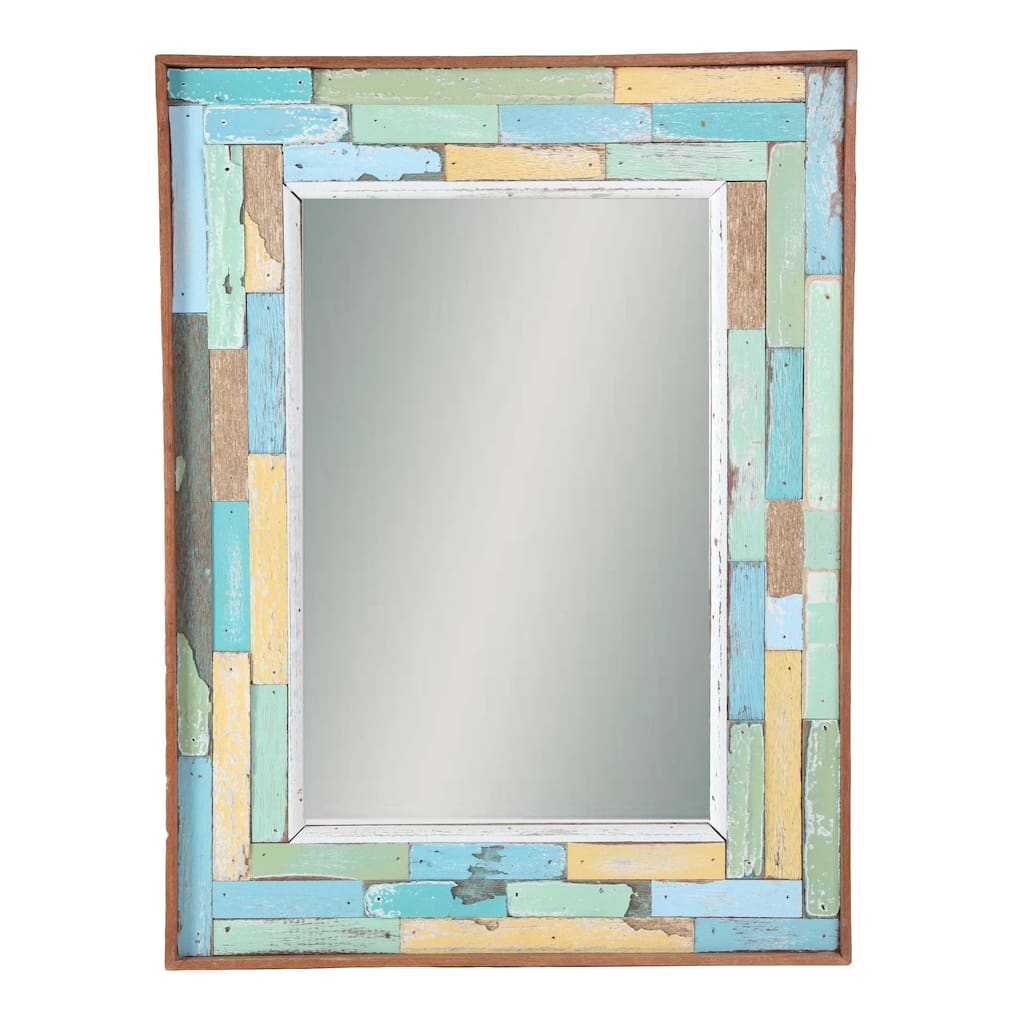 Recycled Boatwood Ratana Blocks Framed Mirror , Handmade in Thailand