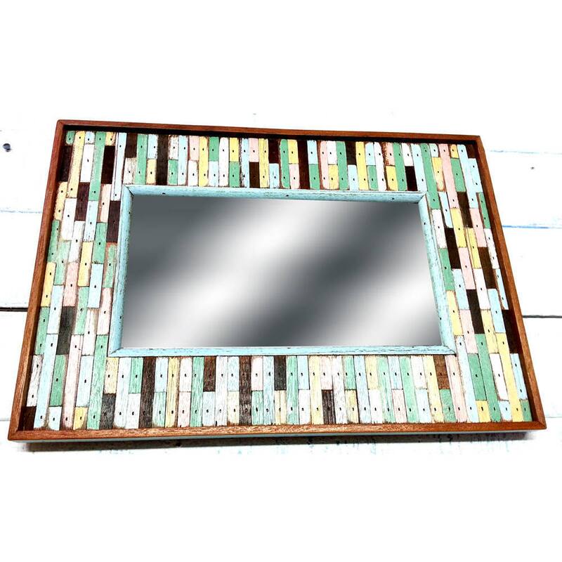 Handmade Recycled Wood Maha Jigsaw Framed Mirror (Thailand)